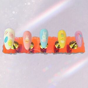Easter Press On Nails Pastel Bunny Egg Cute Spring Nails Handmade Set